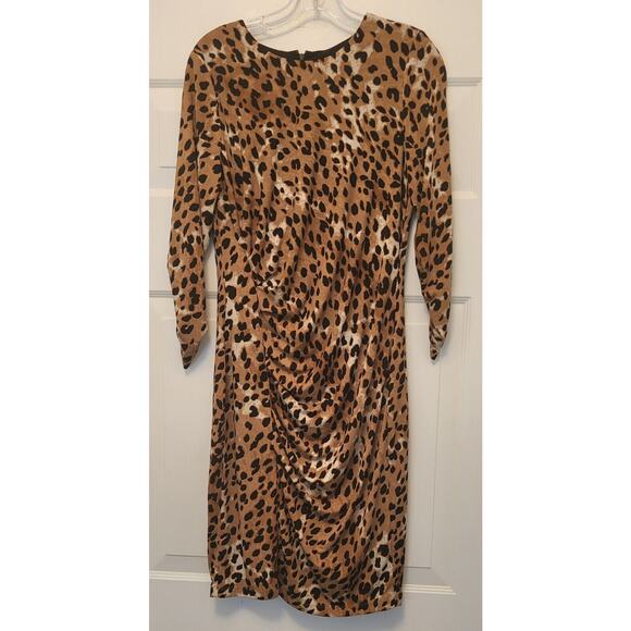 DKNY Women's Knee Length 3/4 Sleeve Animal Print Sheath Dress Size 10 Stretch - Picture 3 of 13